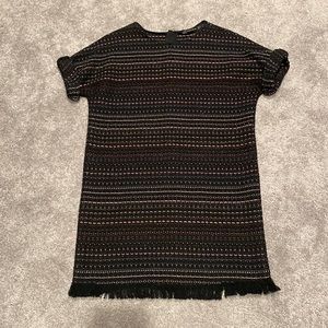 Zara Trafaluc Collection Women XS Black Full Zip Back Tweed Raw Hem Dress Tunic